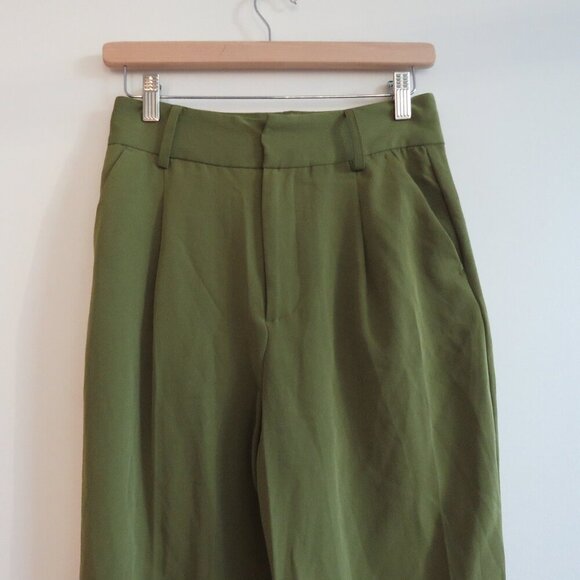 JASON WU High Rise Pleated Crepe Pants in Khaki Green Minimalist - Size US 2 - Picture 3 of 13